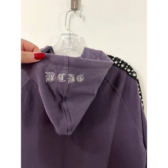 BCBGMAXAZRIA Full Set Frosted Plum Rhinestone Tracksuit Set Hoodie Pants XL - Picture 5 of 14